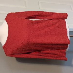 Loft floral embroidered long sleeve tee with scalloped sleeves